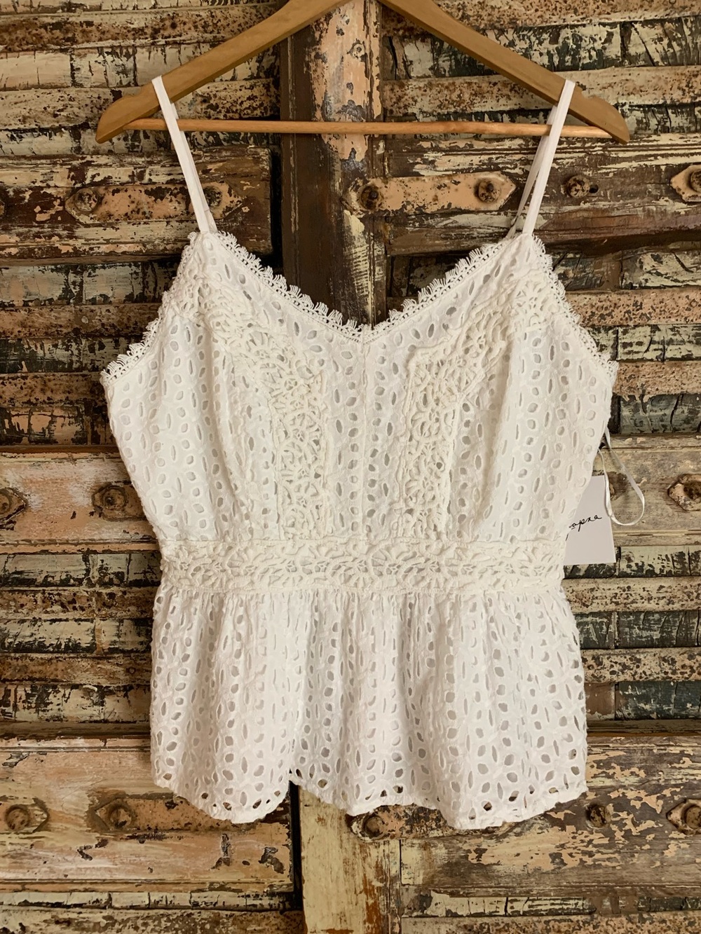 NWT Japna White Eyelet Lace Peplum Cami Top, Cottagecore, XL